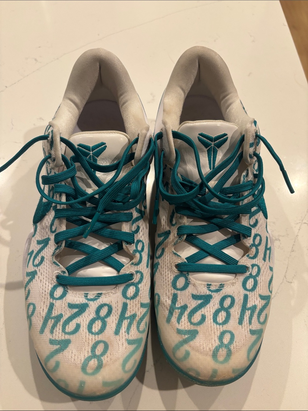 Nike White & Teal Men's Sneakers with Number Graphics